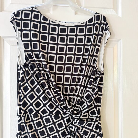 Lauren Ralph Lauren Black White Geometric Midi Dress Size 12 L,Fitted Stretch - Picture 3 of 10